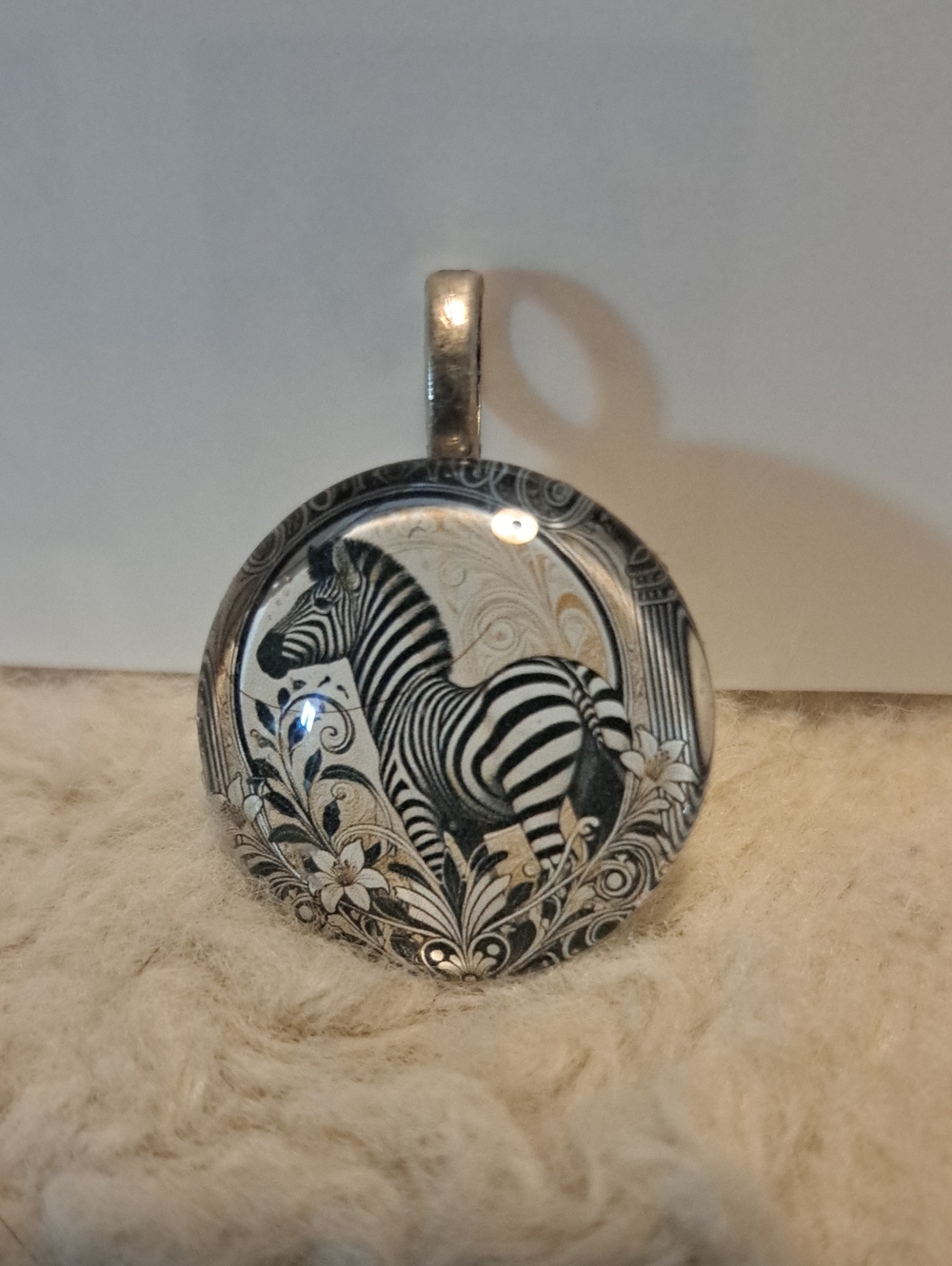 Hand crafted Zebra Glass tile Pendant Necklace - Black & White